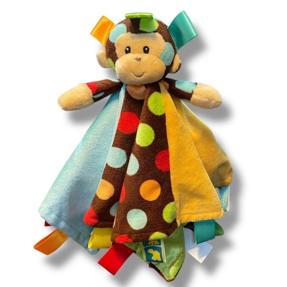 Mary Meyer Taggies Monkey Security Blanket Polka Dot Satin Lined Baby Gift 13"